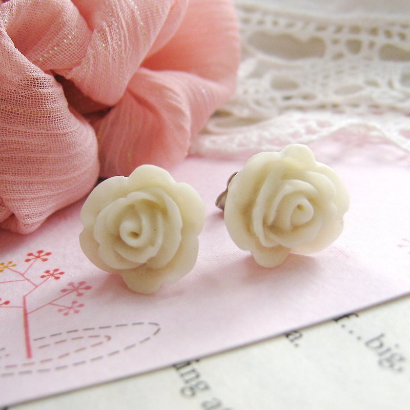 5 colors of small rose resin earrings to choose from - Earrings & Clip-ons - Plastic White