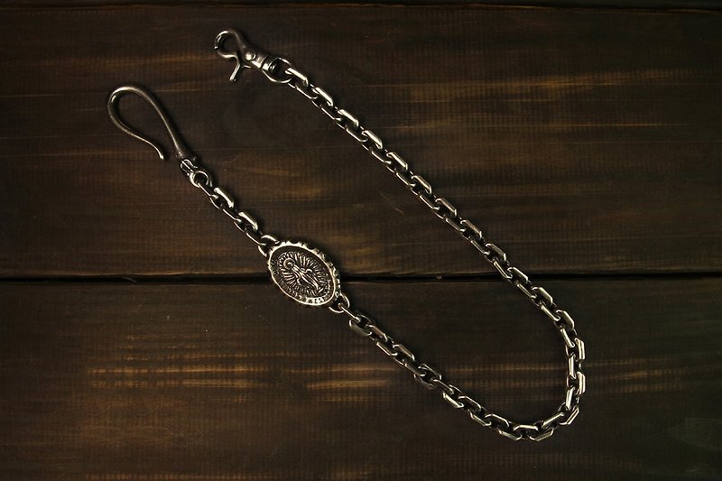 Classic Hook with Virgin Mary Wallet Chain Classic hook large medallion of Our Lady of cutting edge chain Yaolian paragraph (silver plating) - อื่นๆ - โลหะ 
