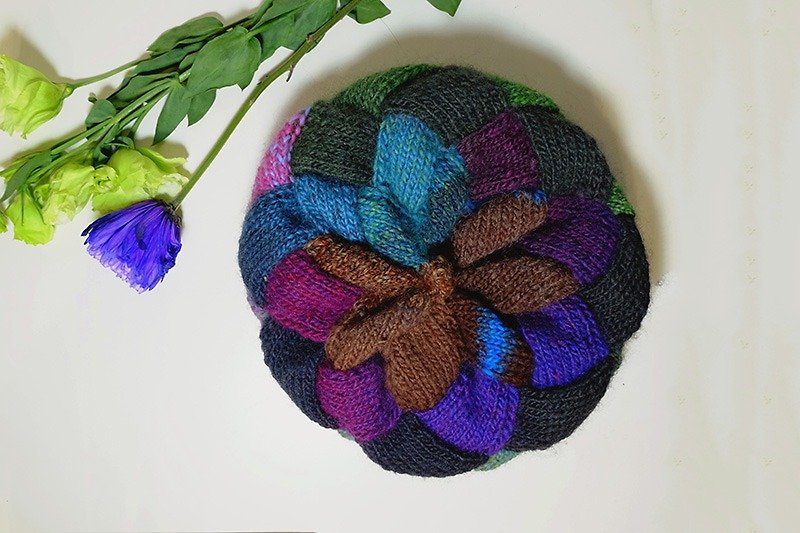 Araignee Design * Handmade caps - knit beret * - Matisse a purple silk jacket women retro stitching color painter cap - Hats & Caps - Other Materials Purple