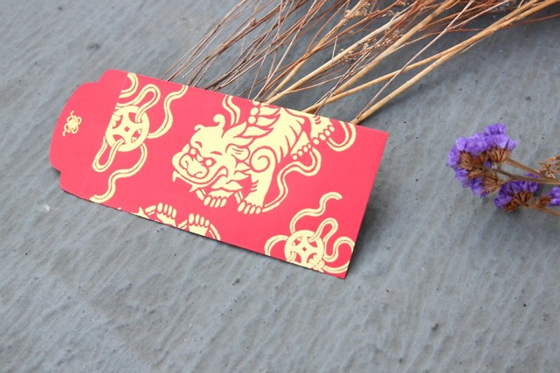 Red Envelope/Gold Stamping in Chinese Lucky Lions/Medium Size - ถุงอั่งเปา/ตุ้ยเลี้ยง - กระดาษ สีแดง