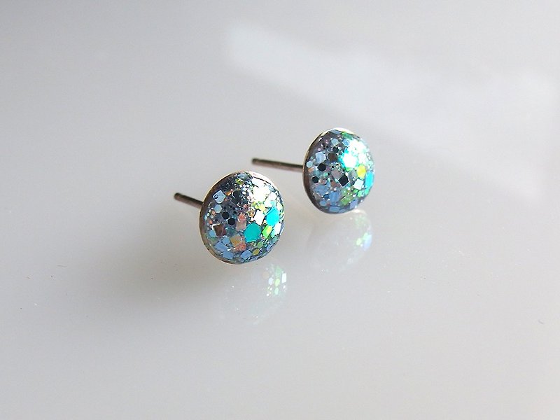 Micro planet / sterling silver shiny asteroid - Earrings & Clip-ons - Silver Blue