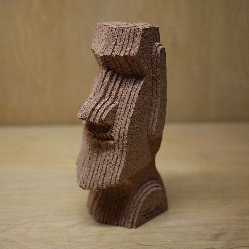 Creative therapy was smaller, Moai Moai stone statues decorations, cork hand-made crafts, home / office accessories, custom service, DIY, gifts - Items for Display - Wood Brown