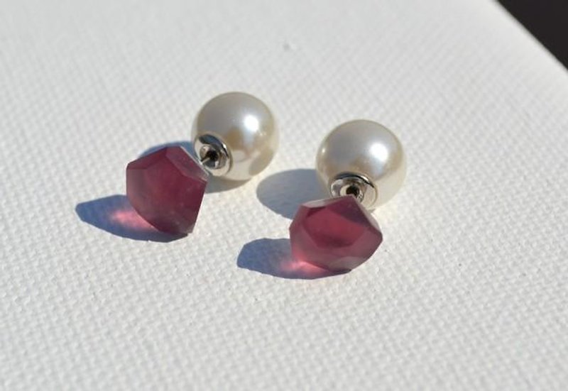 Glass 2way earrings fragment wine - Earrings & Clip-ons - Glass Red