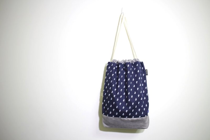 【新發售】老媽手中線 // 束口後背包 束口袋 - 法式微捲的浪漫 - Drawstring Bags - Cotton & Hemp Blue