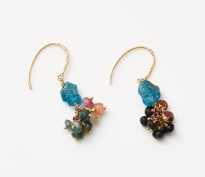 CP50 (Blue apatite / Mixed tourmaline) - Earrings & Clip-ons - Other Metals Multicolor