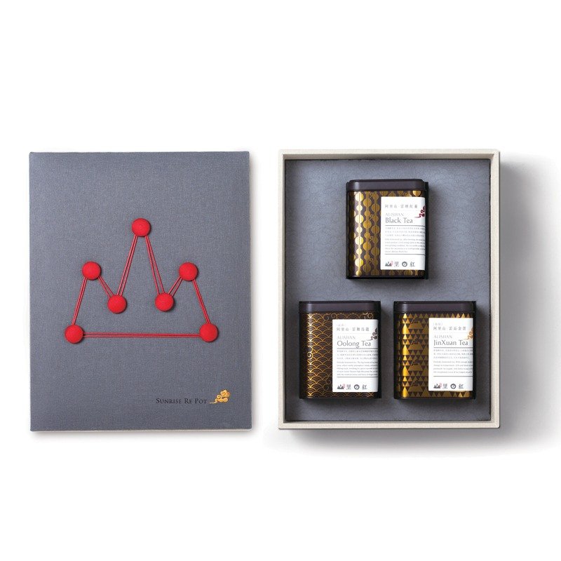 【山里日紅】雲舞茗品山字禮盒 - 75g罐裝3入(烏龍+金萱+紅茶)/盒 - 茶葉/茶包/水果茶 - 新鮮食材 灰色