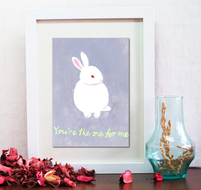 Copy Bunny painted illustration painting poster / A4 'You're the one for me' - โปสเตอร์ - กระดาษ สีน้ำเงิน