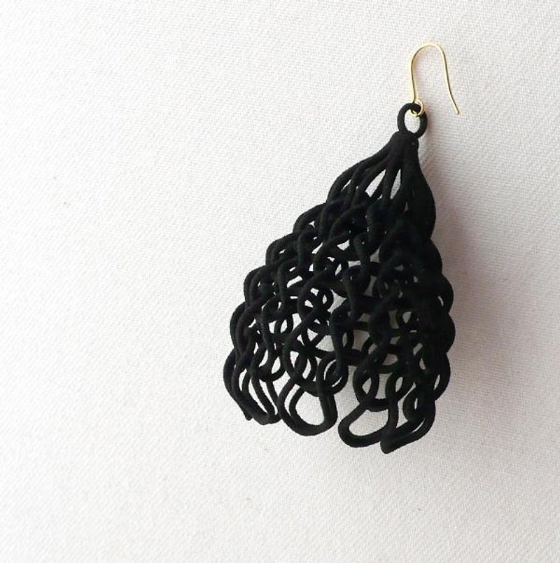 knit black earrings - ต่างหู - พลาสติก สีดำ