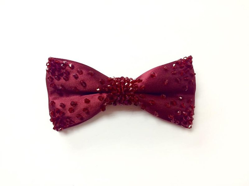 Wine Crystal Embroidery Bowtie - Bow Ties & Ascots - Polyester Red