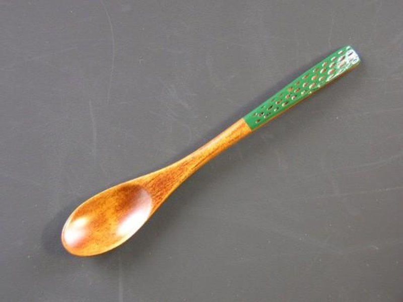 漆茶湯匙　點點刻痕設計　綠色 - 餐具/刀叉湯匙 - 木頭 綠色