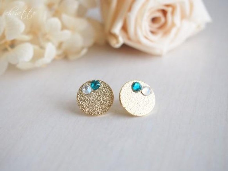 [14kgf] Stardust Gold Plate Earrings Blue Zircon - Earrings & Clip-ons - Other Metals 