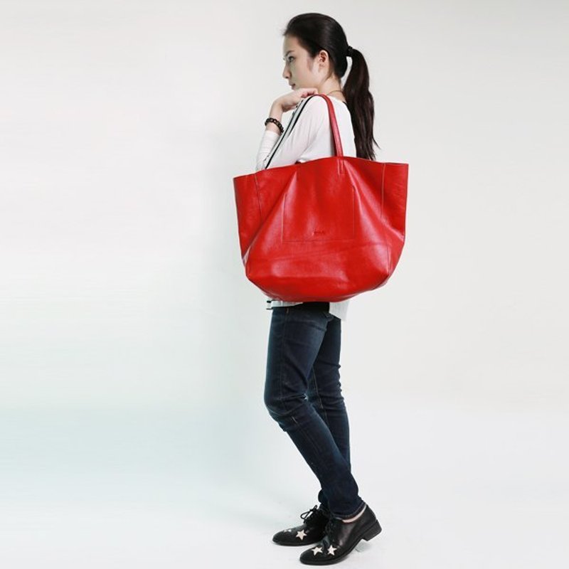 Passion 大方包紅色 手提/肩背 - Messenger Bags & Sling Bags - Genuine Leather Red