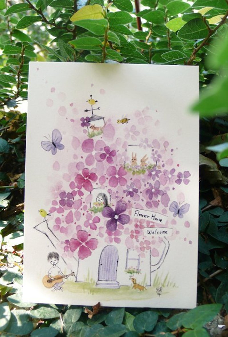 Little Flower House Postcard - การ์ด/โปสการ์ด - กระดาษ สีม่วง