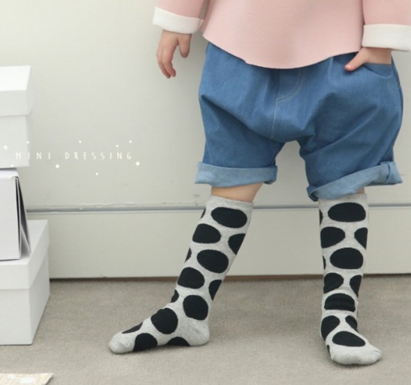 【韓國製】彌之星MiniDressing- 個性大圓點兒童彈性襪 止滑襪 - 襪子 - 棉．麻 
