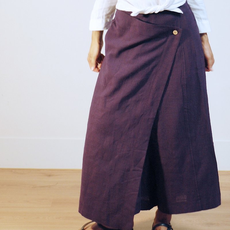 手工棉低檔褲裙 - 紫 - 闊腳褲/長褲 - 棉．麻 紫色