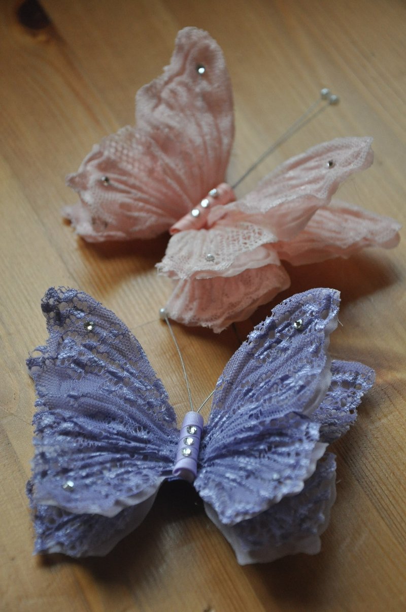 Angel Nina hand-made lace butterfly hairpin lace hair band baby hat - ผ้ากันเปื้อน - ผ้าฝ้าย/ผ้าลินิน สีส้ม