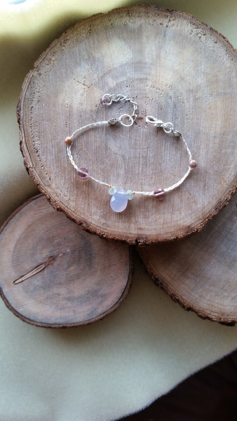 KNIT WITH LOVE 海藍寶配藍玉髓 銀色手編手鍊 - 手鍊/手環 - 寶石 灰色