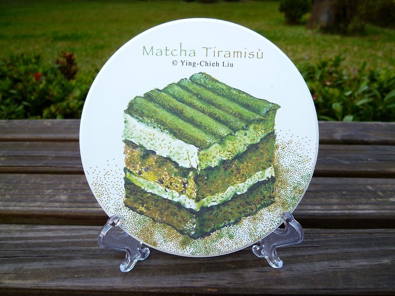 抹茶提拉米蘇蛋糕（陶瓷耐熱神奇吸水杯墊） - コースター - その他の素材 グリーン