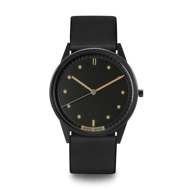 HYPERGRAND - 01 Basic Series - Vintage Black Dial Black Leather Watch - นาฬิกาผู้ชาย - วัสดุอื่นๆ สีดำ