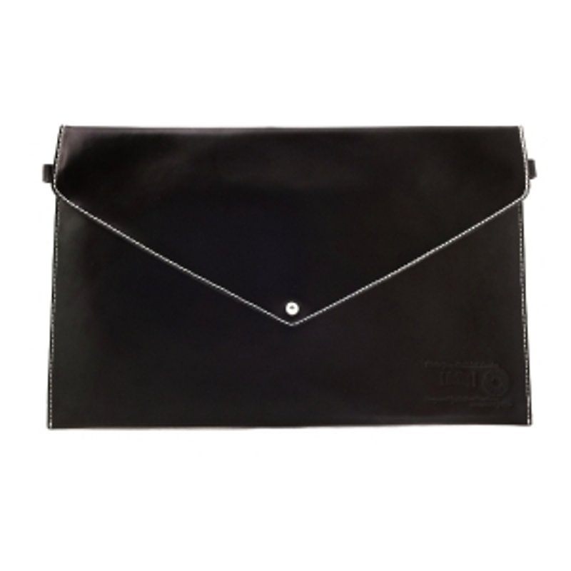 Black full leather clutch manual envelope document / shoulder bag / shoulder bag - Clutch Bags - Genuine Leather Black