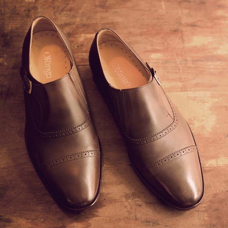 シングルバックルの靴は濃いコーヒーをムンク飾ら果実収量クロス - スリッポン メンズ - 革 ブラウン