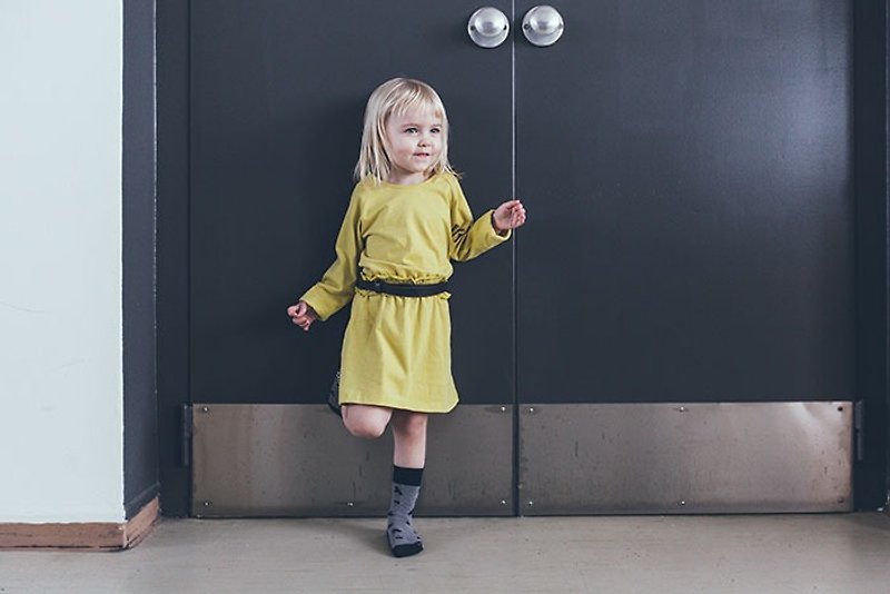 [北欧の子供服]アイスランドオーガニックコットン長袖ドレス2歳のマスタードイエロー - キッズドレス - コットン・麻 