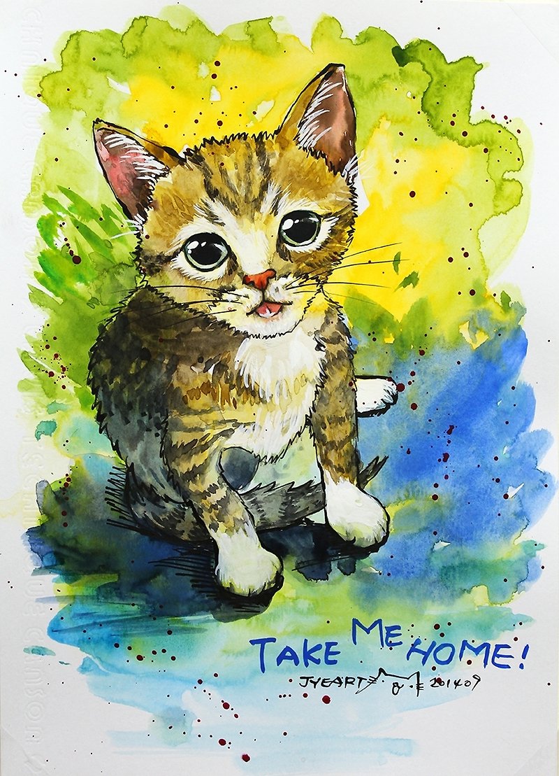 [Miaoxinpian] Watercolor hand-painted cats-tiger kitten kittens (leaflet purchase area) - การ์ด/โปสการ์ด - กระดาษ สีเขียว