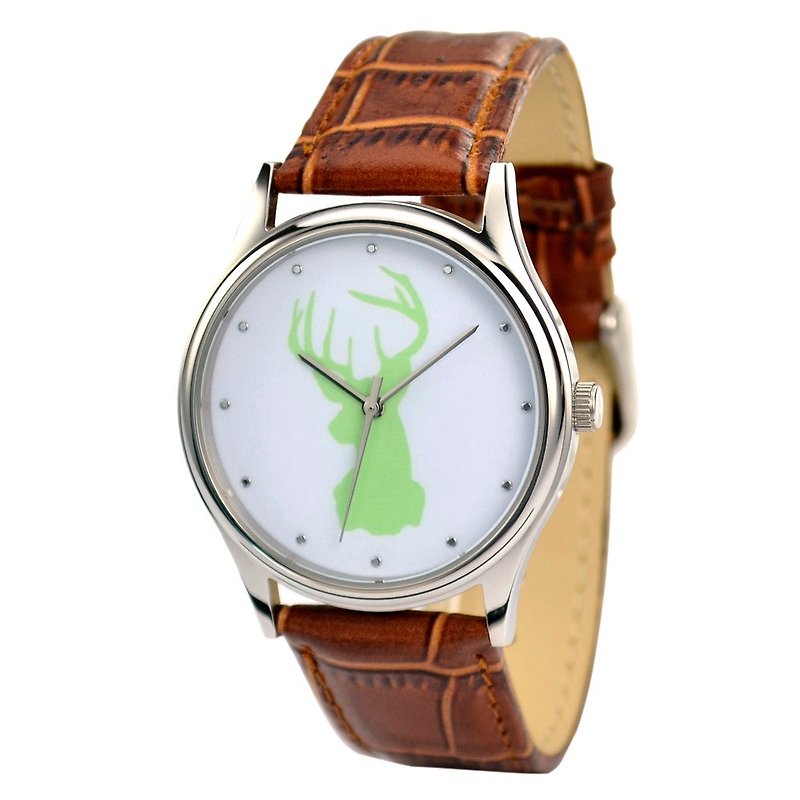 トナカイヘッドシルエット時計 - 世界の無料輸送 - 腕時計 - 金属 グリーン