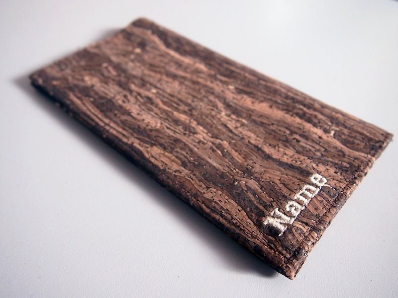 Paralife Personalized YOUR NAME's Wooden Grain Cork Long Passport Holder - ที่เก็บพาสปอร์ต - ไม้ สีนำ้ตาล