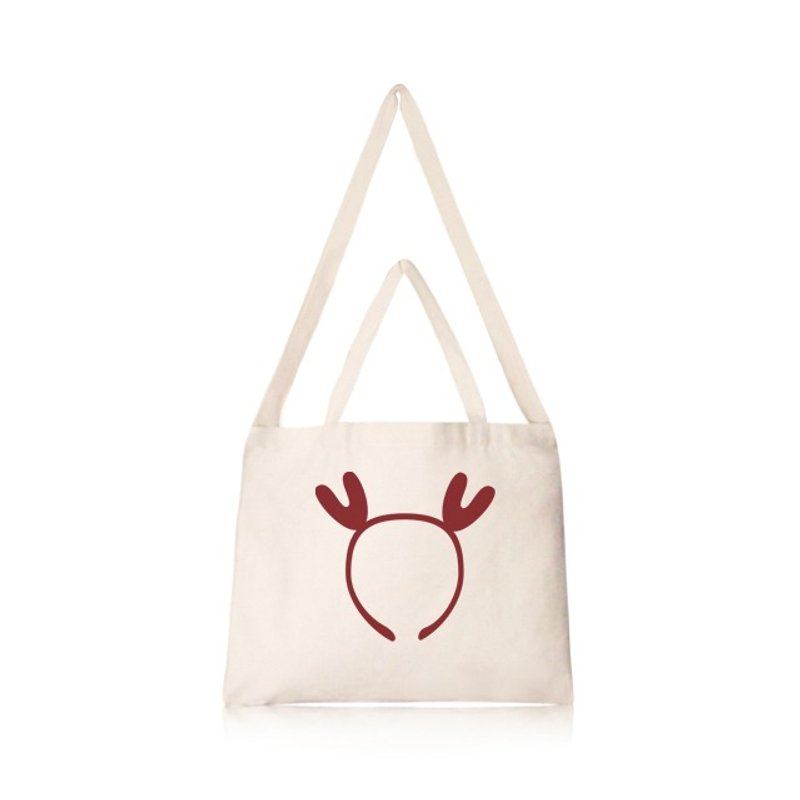 Christmas elk Cultural & Creative wind horizontal canvas bag - กระเป๋าแมสเซนเจอร์ - วัสดุอื่นๆ สีกากี