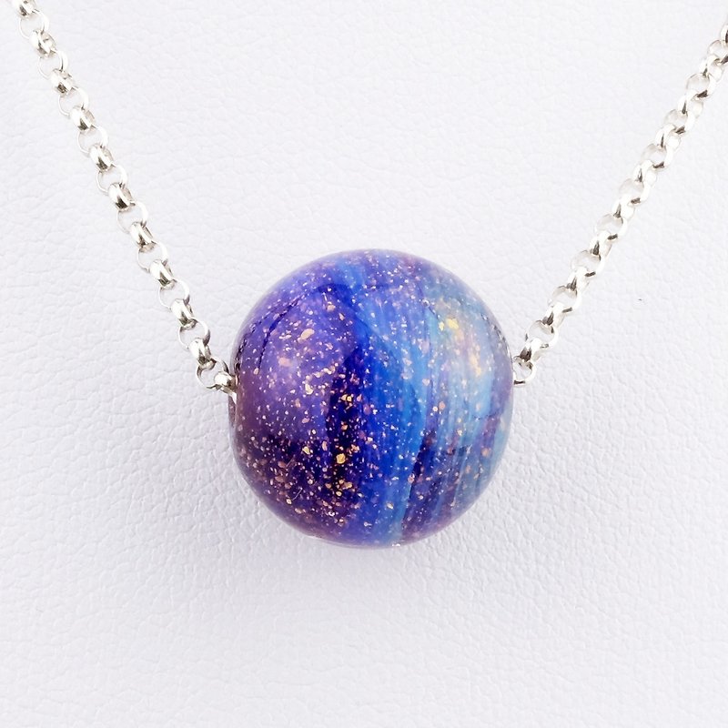Starry Night Ball Handmade Lampwork Glass Sterling Silver Necklace