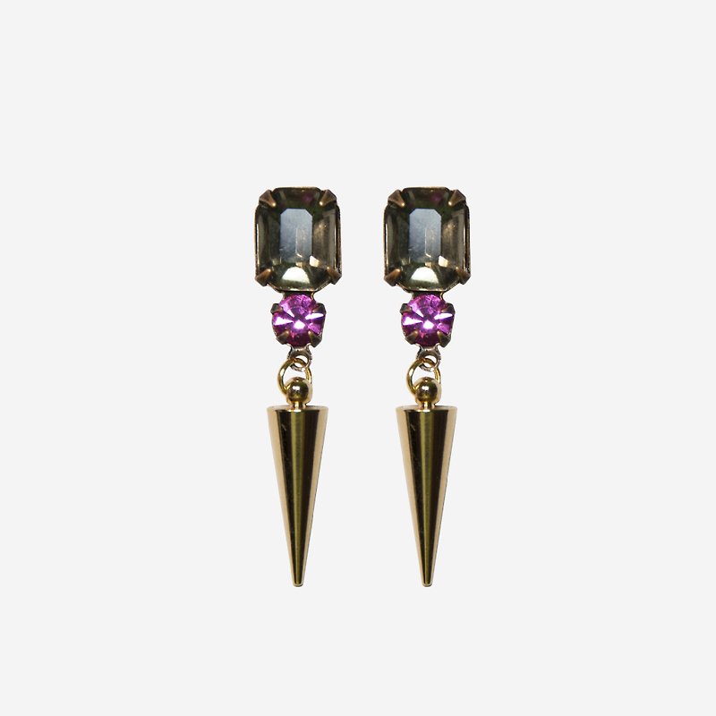 [Indigo] Black Crystal with Gold Spike Earrings - ต่างหู - โลหะ สีทอง