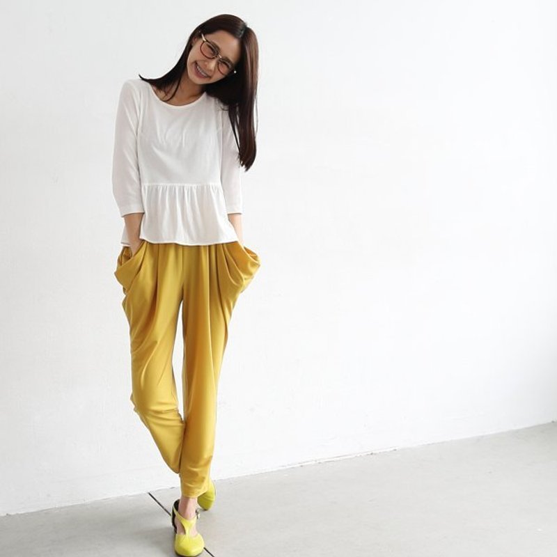 Candy colors drape shape pants - mustard yellow - กางเกงขายาว - วัสดุอื่นๆ สีเหลือง