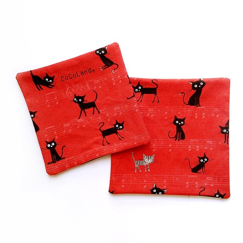 Pure handmade cat square coaster set (a set of 2) - Coasters - Other Materials Red