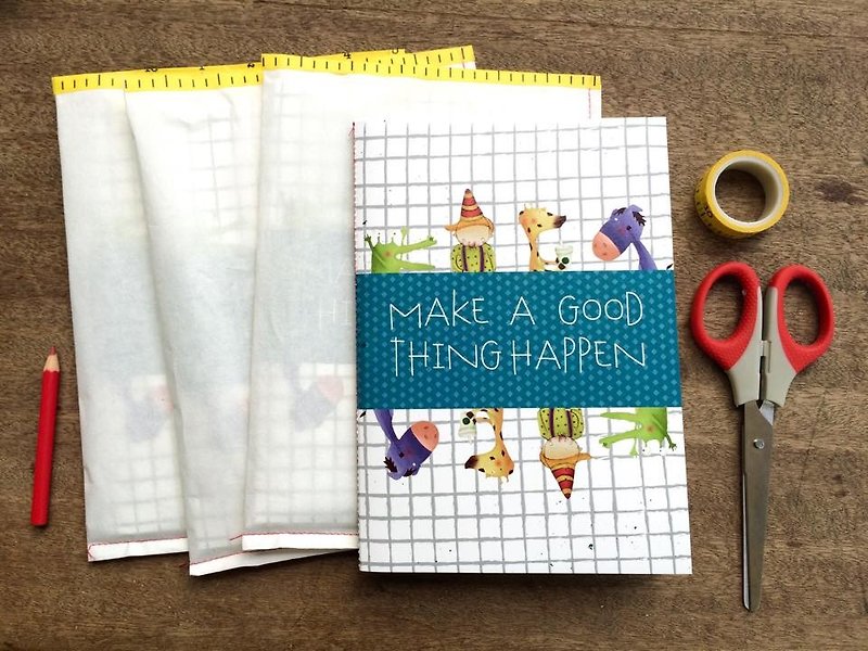 Make a good thing happen A5 hand-stitched square notebook - สมุดบันทึก/สมุดปฏิทิน - กระดาษ 