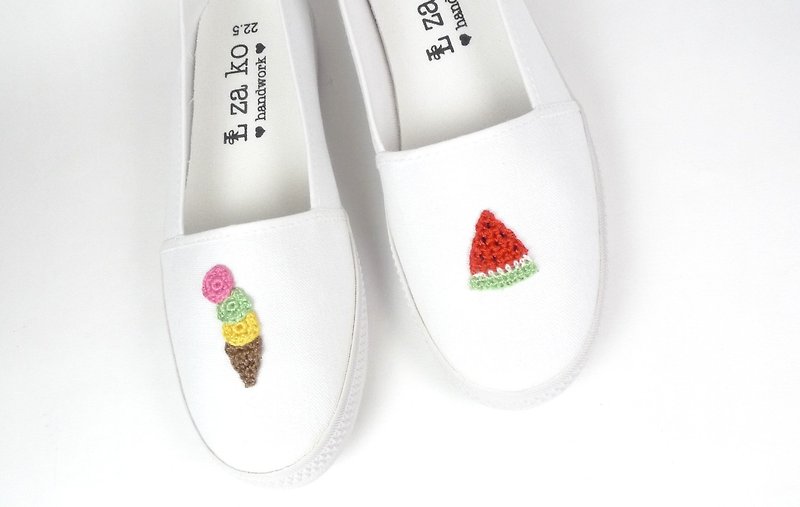 White cotton canvas hand-made shoes summer cool watermelon ice cream - non-woven models - รองเท้าลำลองผู้หญิง - วัสดุอื่นๆ สีแดง