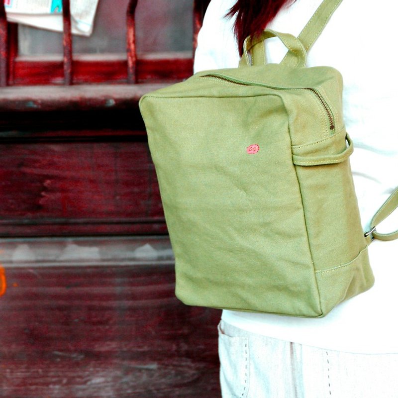 Mushroom MOGU / Canvas Backpack / Matcha Green / Miss Poker - Backpacks - Cotton & Hemp Green