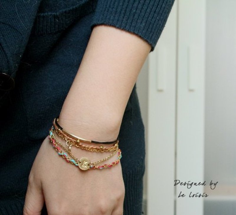 < Le loisir > 美國進口14K注金(Gold-filled)彎管蠟繩手鏈 - Bracelets - Other Materials 