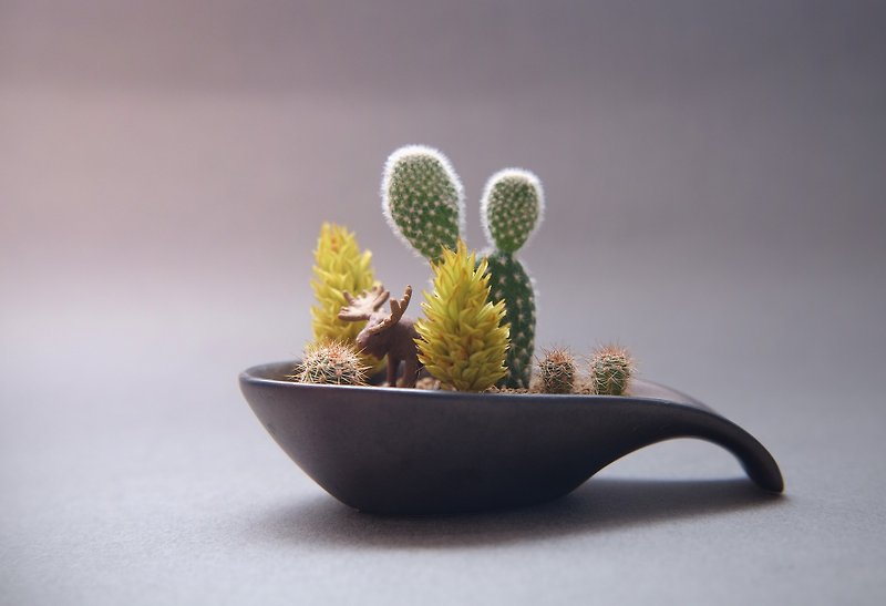 <Night in the dim light of the forest> Succulents deer porcelain pot spoon Christmas Eve <Night in the forest> Succulents - Plants - Porcelain Black