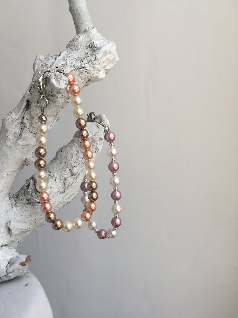 ◆ wood autumn orange &amp; coffee - Swarovski Crystal Pearls / bracelet custom design - Bracelets - Gemstone Orange