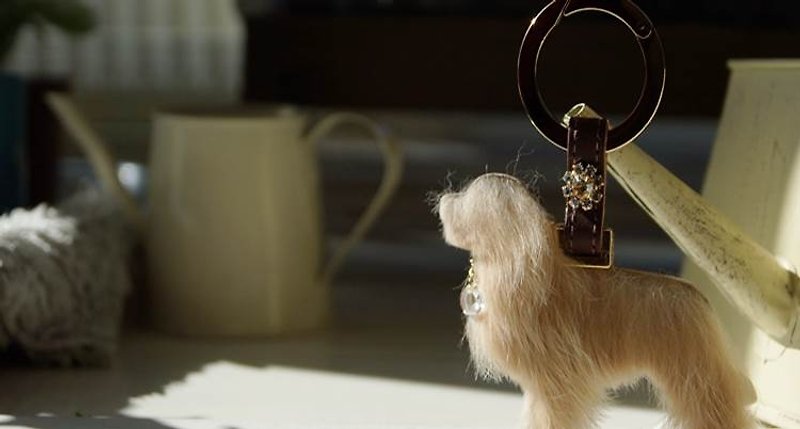 【CHIC DOG】經典帶毛皮革掛飾-兔毛 - 吊飾 - 真皮 黃色