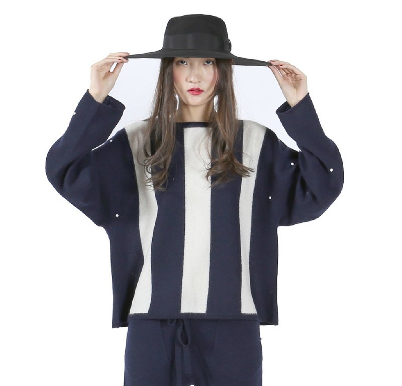 Blue and white striped wool shirt - imakokoni - Women's Tops - Other Materials Blue