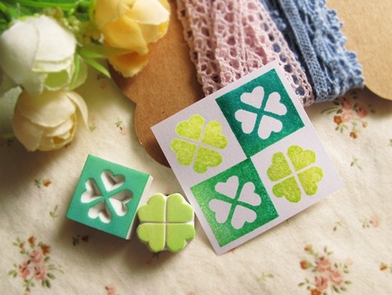 Apu handmade chapter decorative wind four-leaf clover stamp 2 sets of hand account stamp - Stamps & Stamp Pads - Rubber 