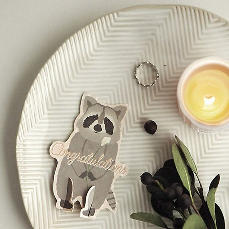 Dailylike animal stereoscopic tag gift card 01- raccoons, E2D32641 - การ์ด/โปสการ์ด - กระดาษ สีเทา