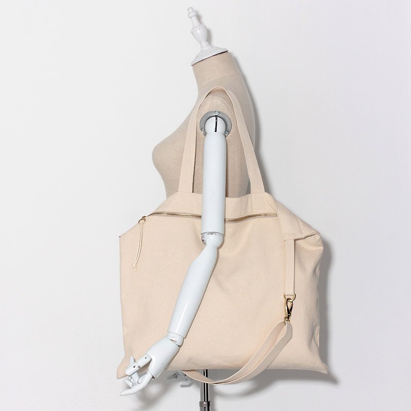 Grooved canvas bag super flat bag original design - กระเป๋าแมสเซนเจอร์ - ผ้าฝ้าย/ผ้าลินิน ขาว