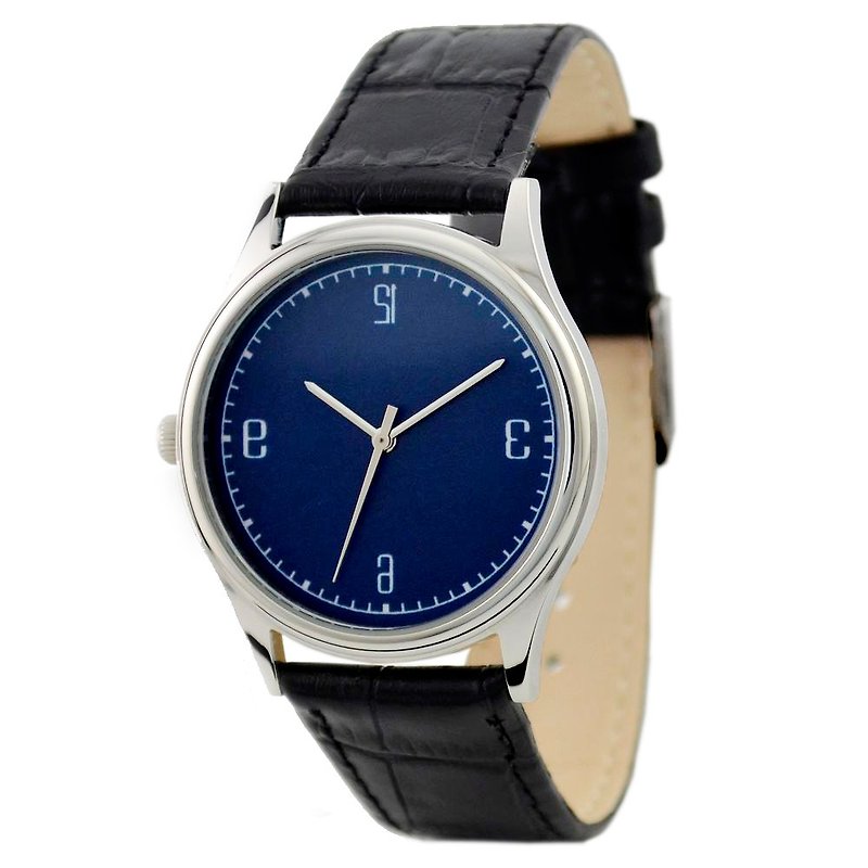 Left watch blue reverse word - นาฬิกาผู้หญิง - โลหะ สีน้ำเงิน