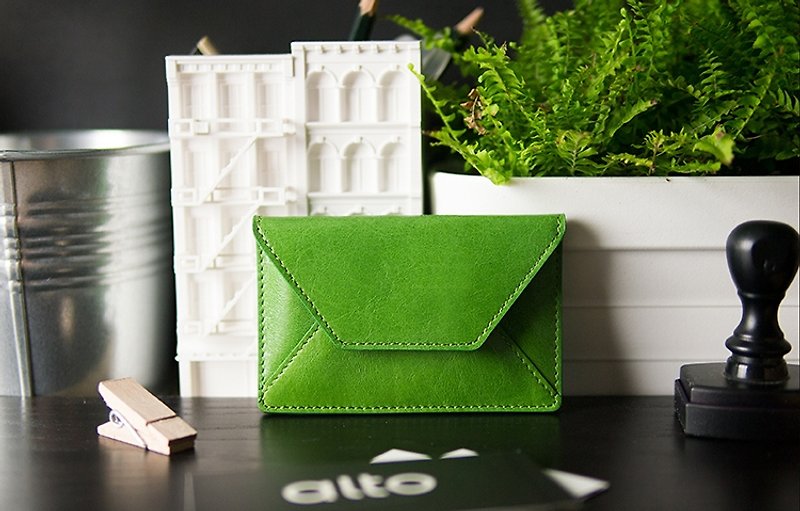 Alide leather business card holder, card Holder - green [can be added to the custom text Lei Lei] leather Leather Case - ที่ตั้งบัตร - วัสดุอื่นๆ สีเขียว