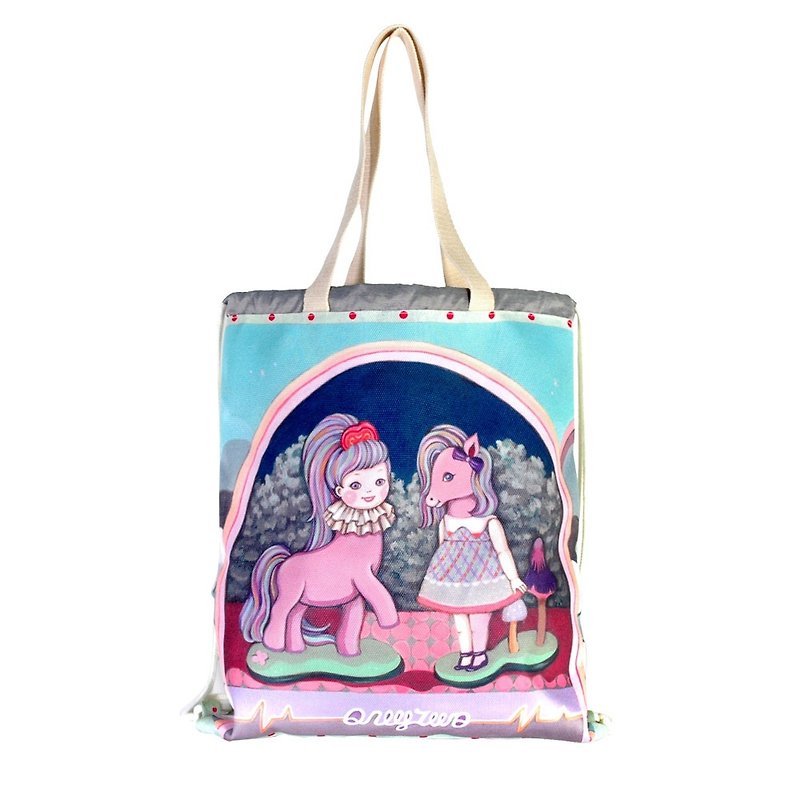 【COPLAY設計包】OnlyTwo女孩與小馬兒 束口後背包 手提包 側背包 - 水桶袋/索繩袋 - 防水材質 紫色