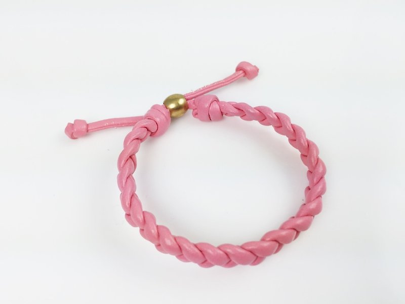 Pink color - imitation leather cord woven - สร้อยข้อมือ - หนังแท้ สึชมพู