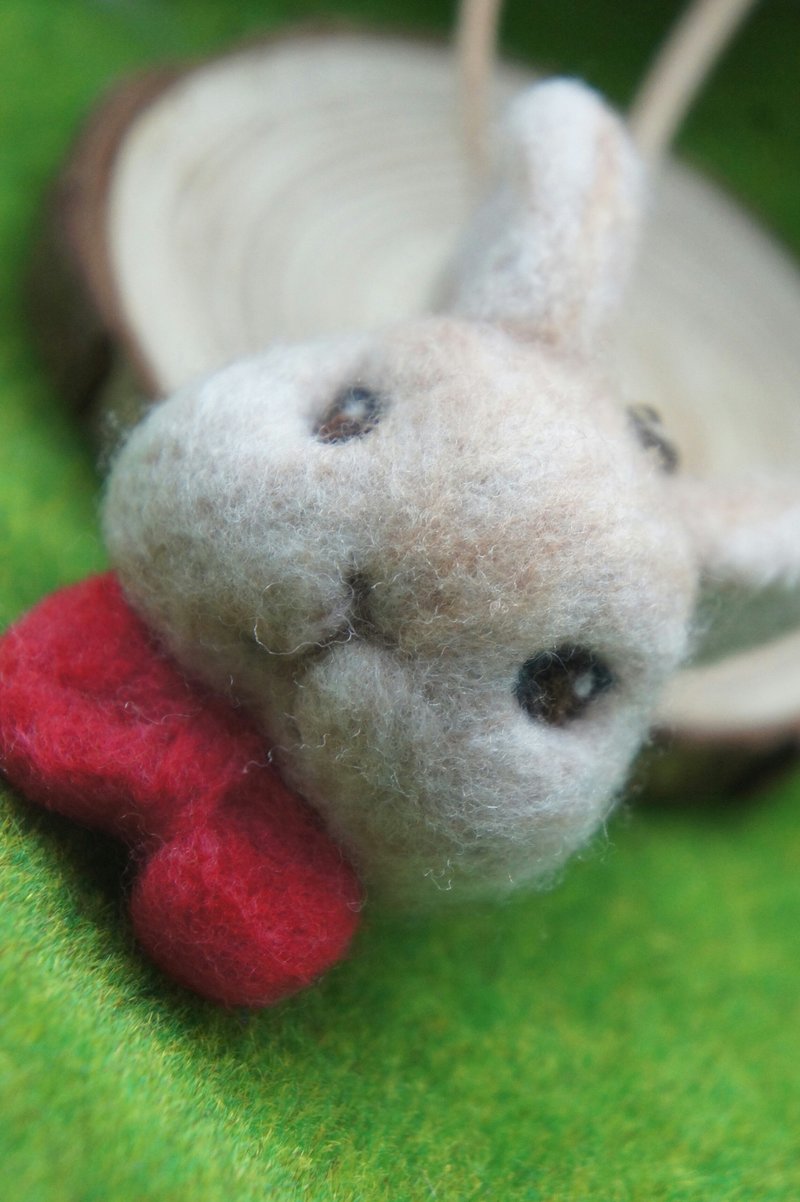 Wool felt bunny necklace bow brooch series - Necklaces - Wool 